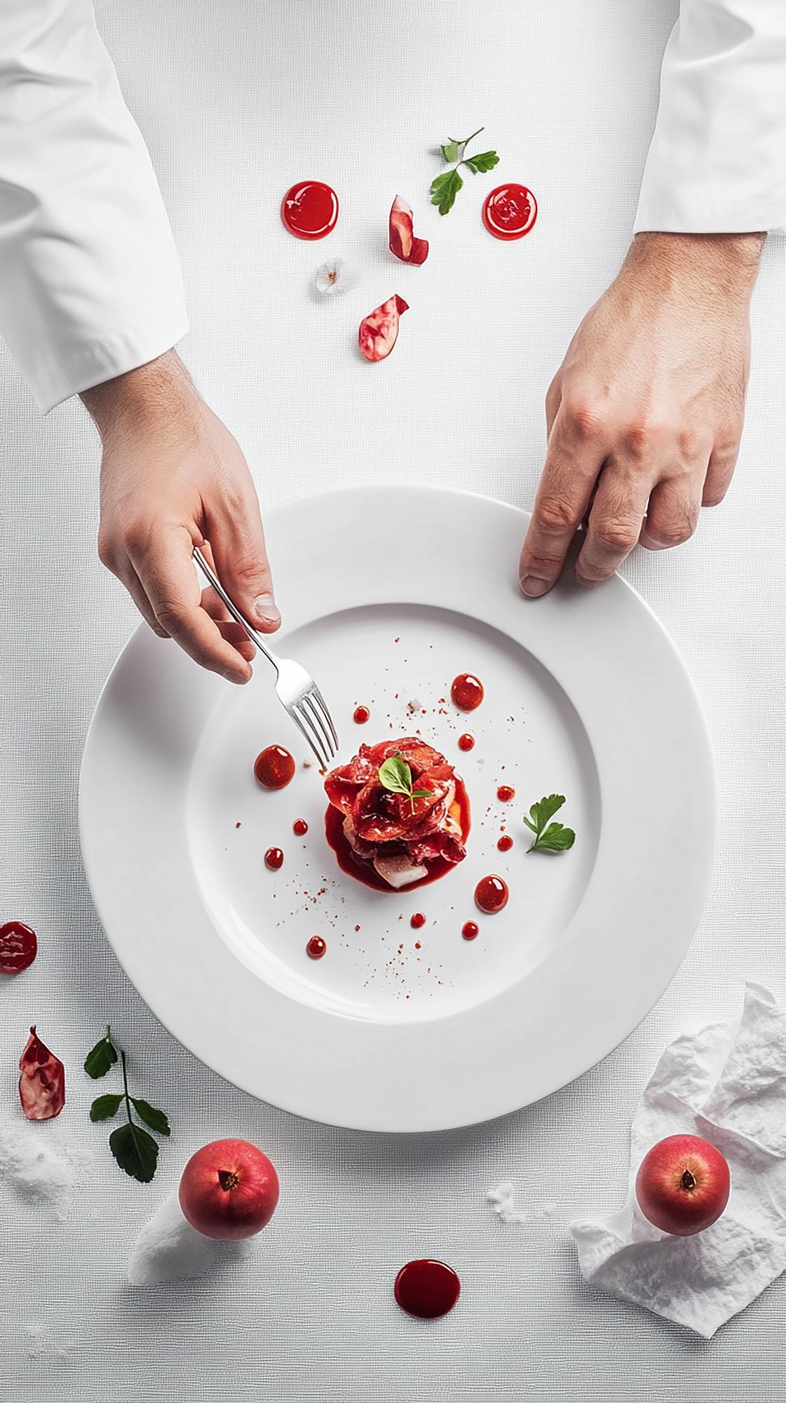 Student garnishing plate